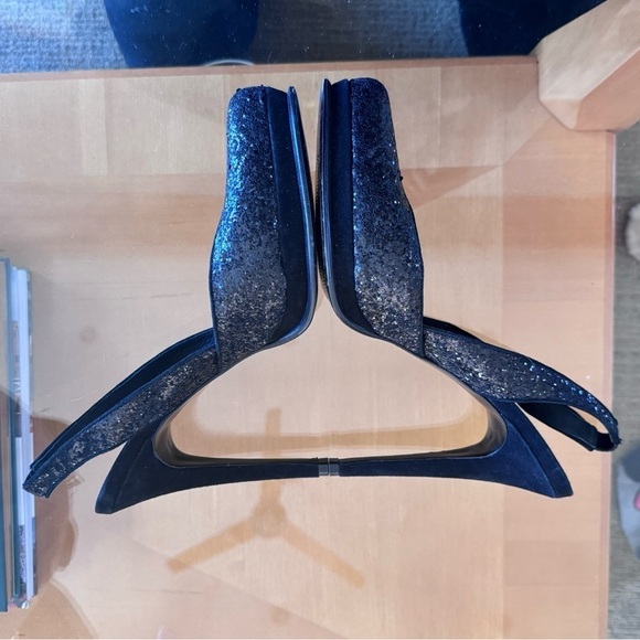 DVF Diane von Furstenberg black glitter heels sling back pumps d’Orsay women’s - Picture 2 of 13